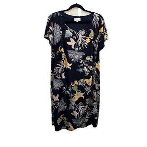 signature by robbie bee dress Wrap Style Short Floral Navy Nlue Women 1X